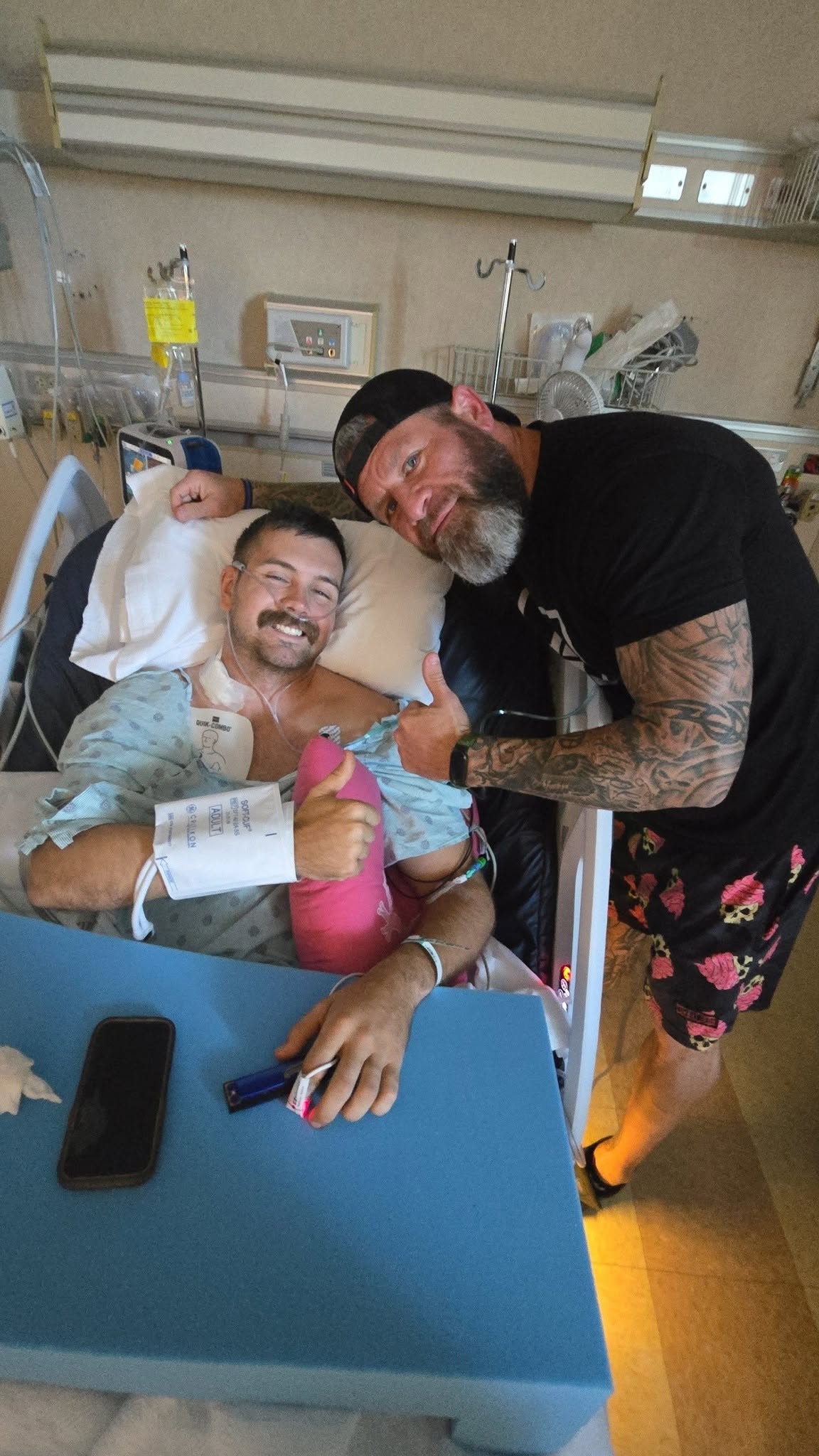 Rodney recovering in the hospital with support